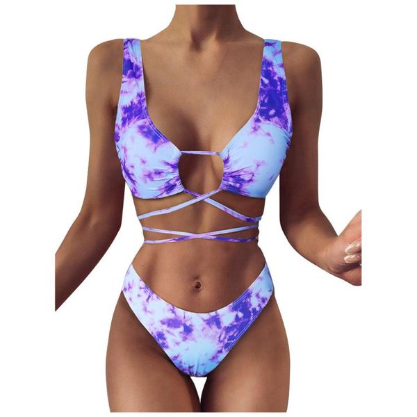 

women's swimwear tie dye bikini strappy bandage cross brazilian set g string swimsuit thong women african bathing suits, White;black