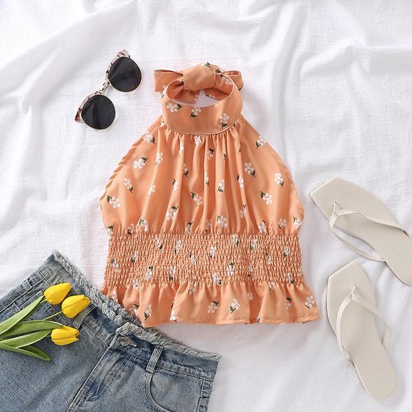 

women's tanks & camis 2021 y2k baby corset flower printing halter neck pleated camisole streetwears summer women casual wild home cloth, White