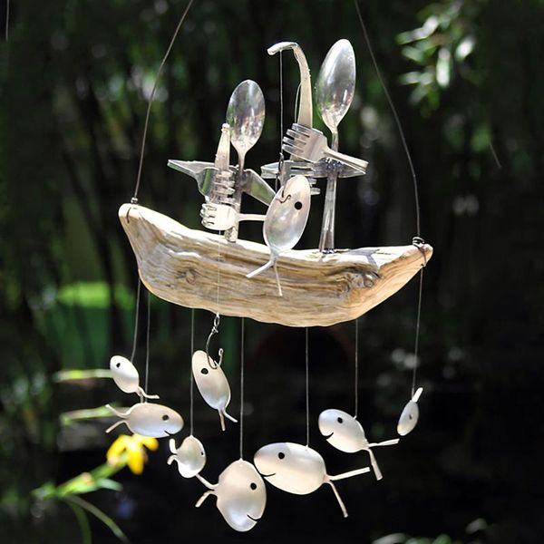

fishing man spoonfish sculpture wind chime b oat garden solar led light outdoor for and vegetable patch decorative objects & figurines