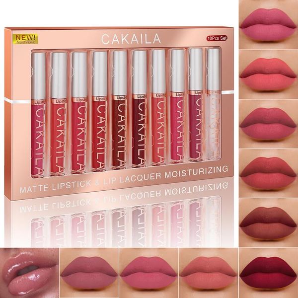 

lip gloss 9 matte and 1 oil set boxed lipstick non-stick cup makeup beauty glazed lipgloss