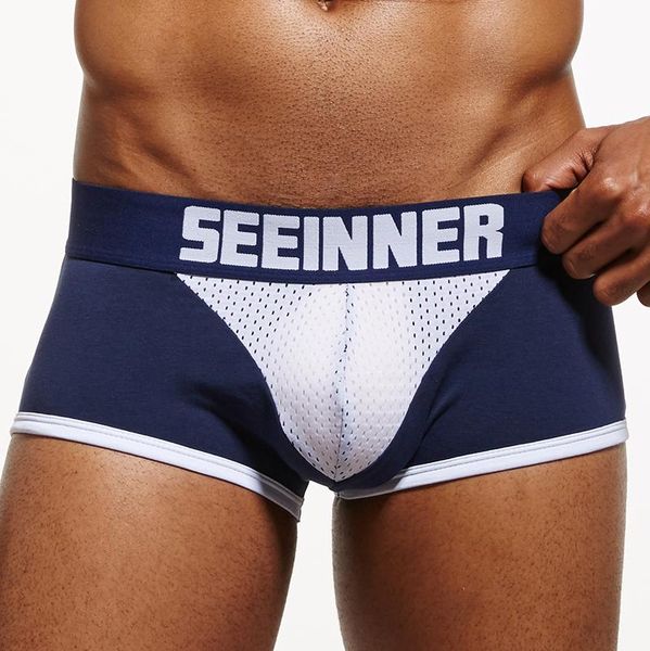 

underpants men boxer shorts underwear cueca mesh fitness high elastic, Black;white