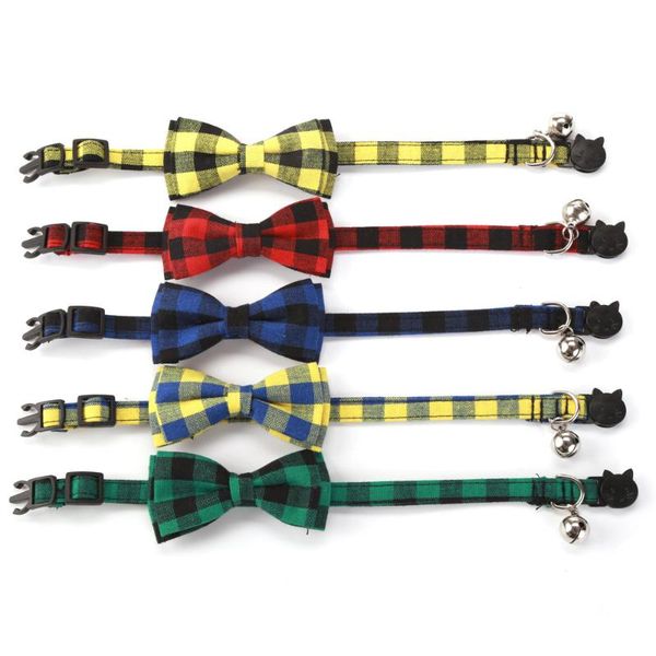 

cat costumes pet accessories plaid bowknot bell collar knot multicolor removable adjustable kitty dogs puppy pets supplies