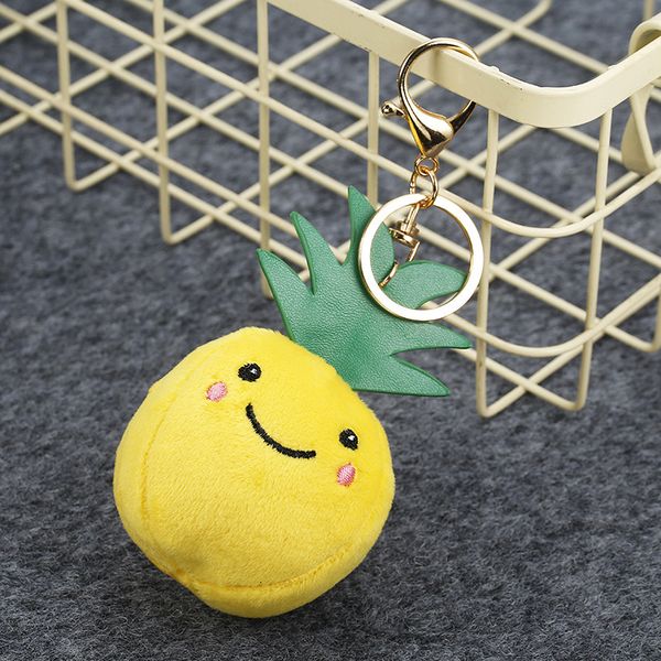 

2021 fashion keychain new fashion fruit smile pineapple key chain bag car pendant grab doll plush toys, Slivery;golden