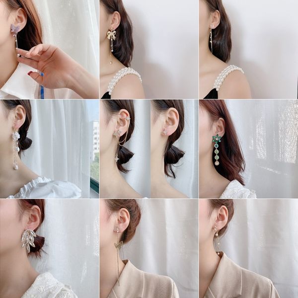 

LWW0 long style tassel s925 silver needle net butterfly pearl stud earringsred pearl butterfly fashion earrings, Golden;silver