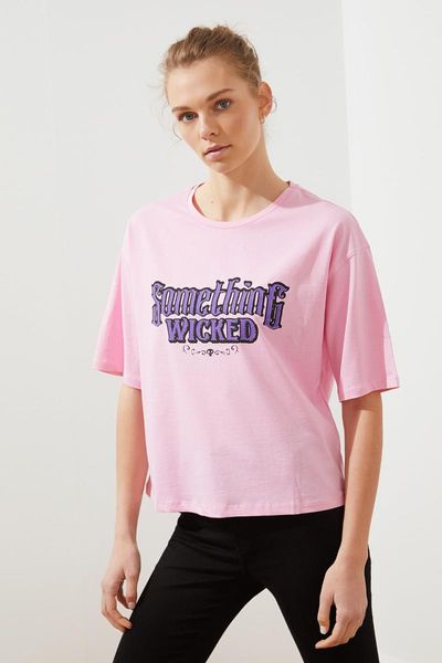 

trendyol loose printed knitted t-shirt twoss21ts1825 women's, White