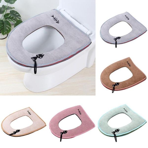 

toilet seat covers cartoon cat warm leather velvet cover lid pad zipper style bathroom winter mat