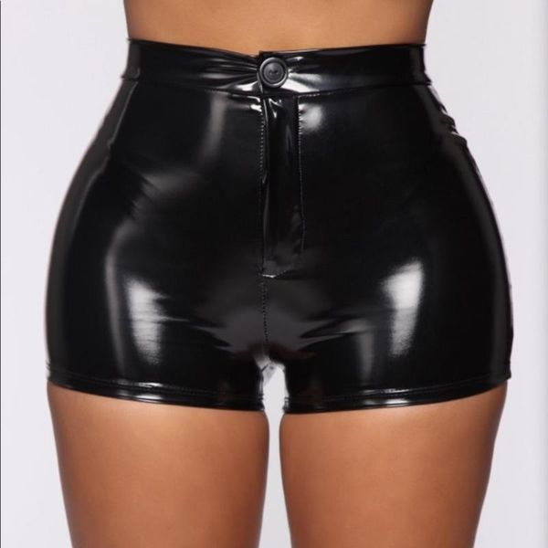 

women's shorts high elasticity unique women club faux leather slim zipper placket wearing, White;black