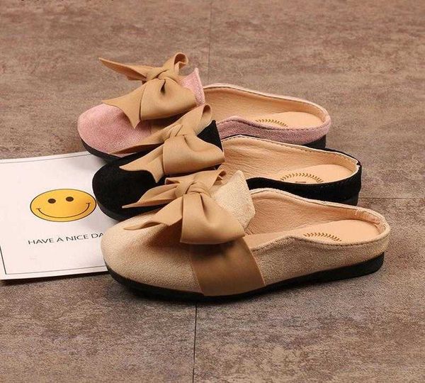 

elling summer children's sandals for girls lovely bowknot shallow shoes slip on kids slides slipper, Black