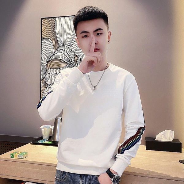 

men's hoodies & sweatshirts men 's long-sleeved autumn slim bottoming sweater fashionable color ribbon fashion brand casual t-shir, Black