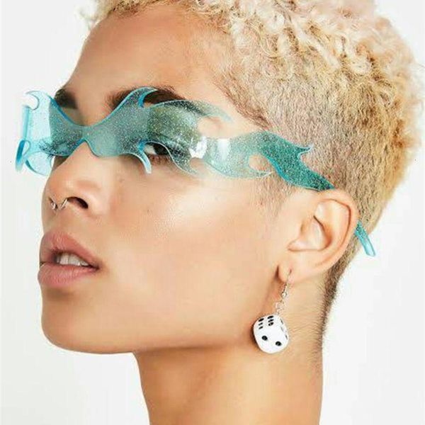 

sunglasses 2021 luxury fashion fire flame sunglasses rimless wave sun glasses men one piece shades vintage women shiny eyewear uv400, Black