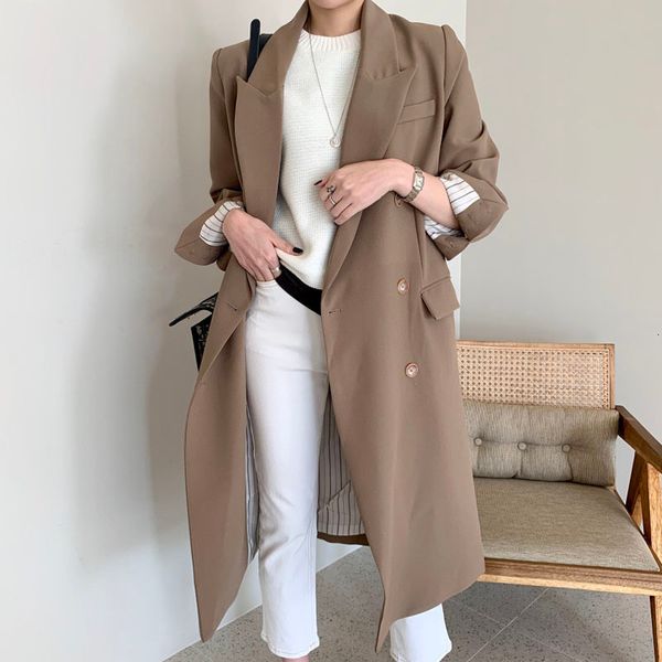 

women's suits & blazers office lady double breasted women long blazer notched collar spring jackets autumn female outerwear elegan, White;black