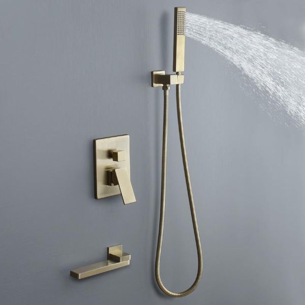 

bathroom shower sets square brass hand head brushed golden adjustable system set wall-mounted bathtub