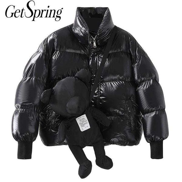 

getspring women parka patchwork short winter coats vintage casual black s jackets fashion 210601