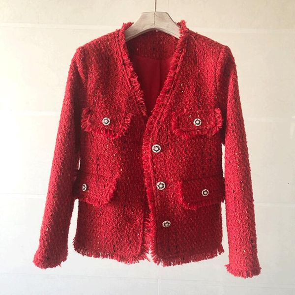 

two piece dress zawfl - women's tweed jacket, wool v-neck, single button, coat, red office suit, autumn and winter, White