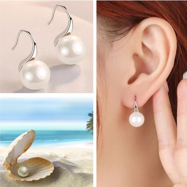 

dangle & chandelier trendy 925 sterling silver earrings female piercing accessories on ear fashion lady pearl women jewelry 10mm 12mm