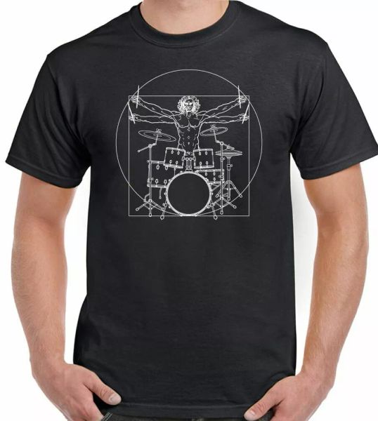 

drumming t-shirt drummer vitruvian man mens funny drums drum kit stick, White;black