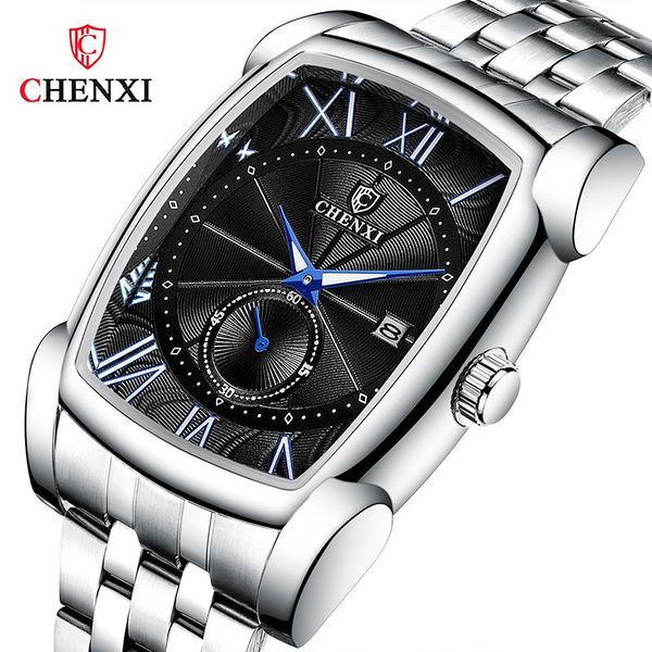 

wristwatches chenxi men's watch stainless steel silver waterproof sports for men fashion business wristwatch and box relogio masculino, Slivery;brown