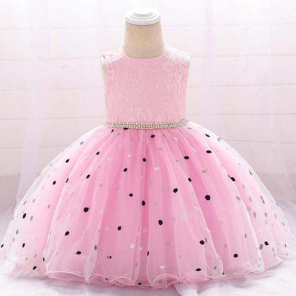 

girl's dresses summer 2021 dress 1 year girl baby birthday sleeveless dot ball gown princess cute christening for, Red;yellow