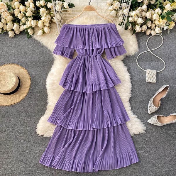 

singreiny women korean cake dress slash neck short sleeve a-line dresses summer elegant off shoulder beach vacation dress 210419, Black;gray
