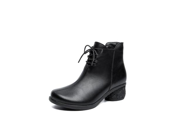 

boots black sqaure heels ankle for women waterproof pu leather pointed toe short woman 2021