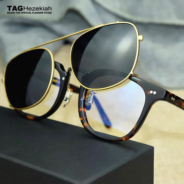 

eyeglasses frames or sunglasses men women optical titanium prescription with clip polarized oculos de grau 5179 fashion, Black