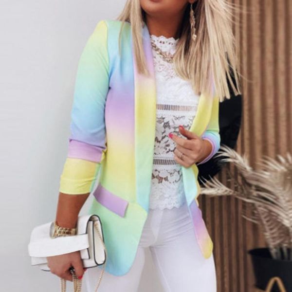 

women's suits & blazers office lady tie dye print no button blazer turndown collar lapel autumn winter long sleeve cardigan coat for da, White;black