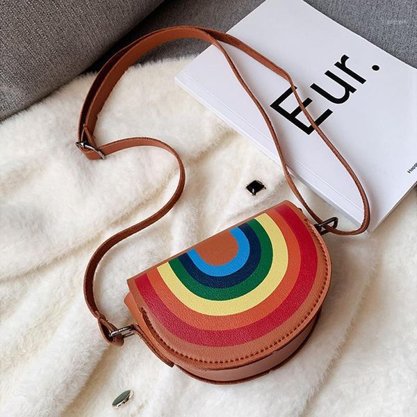 

purse cartoon rainbow children mini crossbody bag pu leather baby kids smile flower coin cute boys girls gift accessories, White