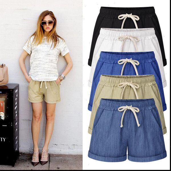 

plus size shorts women summer womens streetwear casual loose drawstring elastic gym sports thin short femme feminino m 6xl, White;black