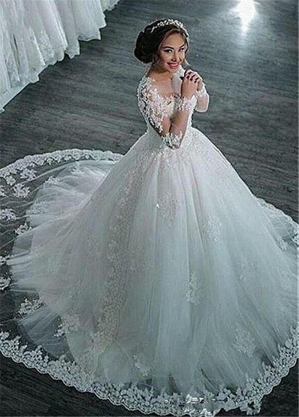 

other wedding dresses amazing tulle sheer long sleeves jewel neckline ball gown beaded lace appliques bridal gowns 2022, White