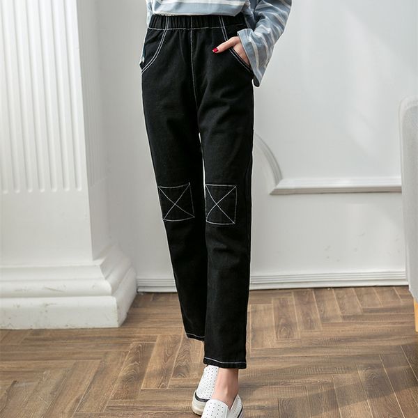 

fashion a pair of jeans show thin washing water make old work clothes pants women's han fan student 3 - six, Blue