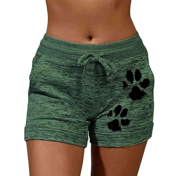 

2021 summer fast drying drawstring cat paw print shorts lace up high waist elastic cotton short women beach casual sport, White;black
