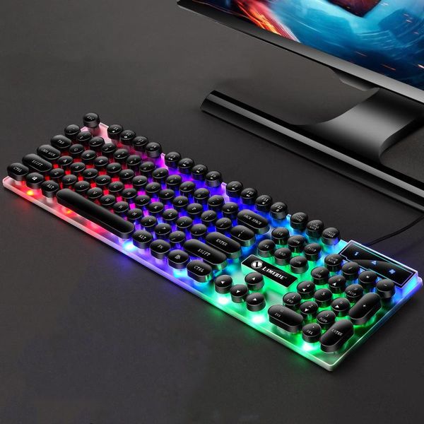 

keyboards retro gaming punk mechanical feel keyboard usb wired 104 keys with rgb backlight red/blue switch for pc lapdeskgamer