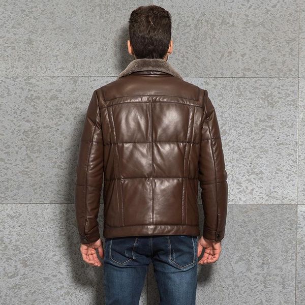 

men's leather & faux boollili jacket autumn winter real genuine sheepskin coat parka 2021 chaqueta cuero hombre, Black