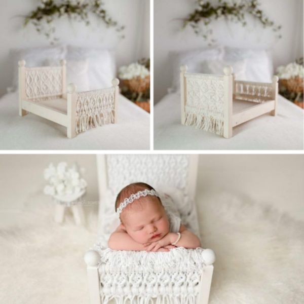 

newborn pgraphy props original baby crib white shooting assisted solid wood hand-woven props posing props with tassels