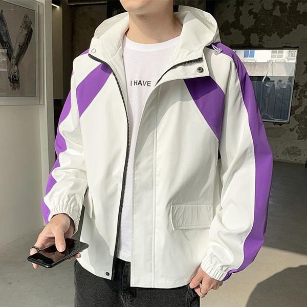 

spring aurumn fashion patchwork hooded windbreaker men's casual jacket streetwear zipper coat plus size m-5xl jackets, Black;brown