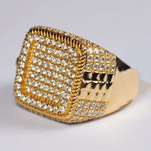

cluster rings fdlk micro pave cubic zirconia bling iced out geometric square men signet male hip hop rapper jewelry size 5-12, Golden;silver