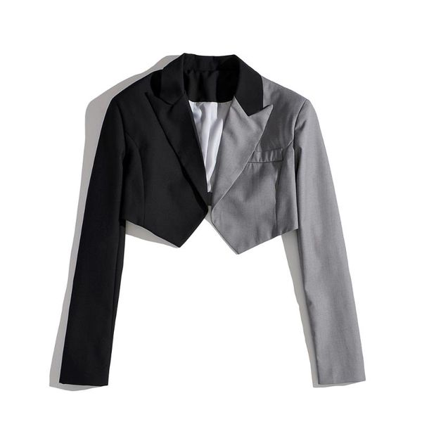 

women's suits & blazers business casual for women elegant cropped blazer office wear black gray patchwork designer, White;black