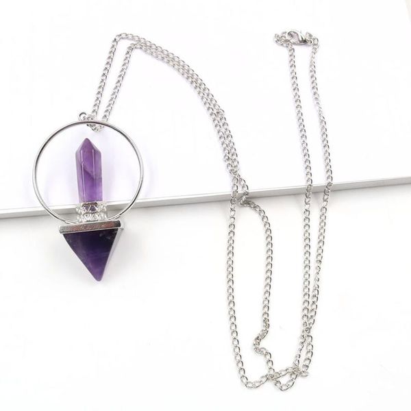 

silver plated circle amethysts stone pyramid pendant link chain necklace black agates jewelry necklaces