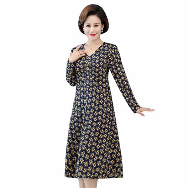 

casual dresses women elegant a-line midi dress vintage floral long sleeve spring and autumn, Black;gray