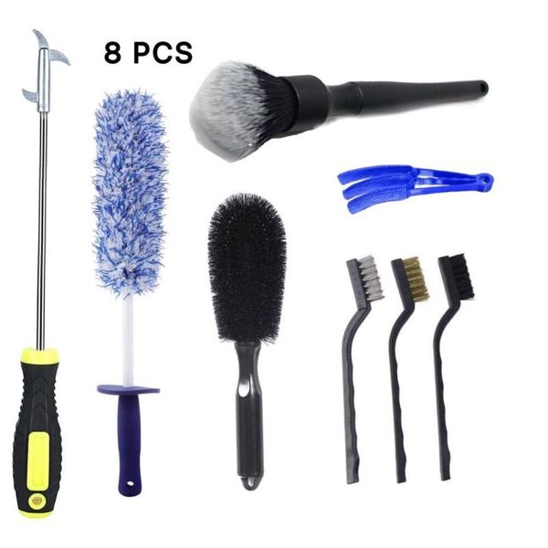 

car sponge 8 pcs cleaning rim brush, decoration wire multi purpose wheel brush kit for tire and