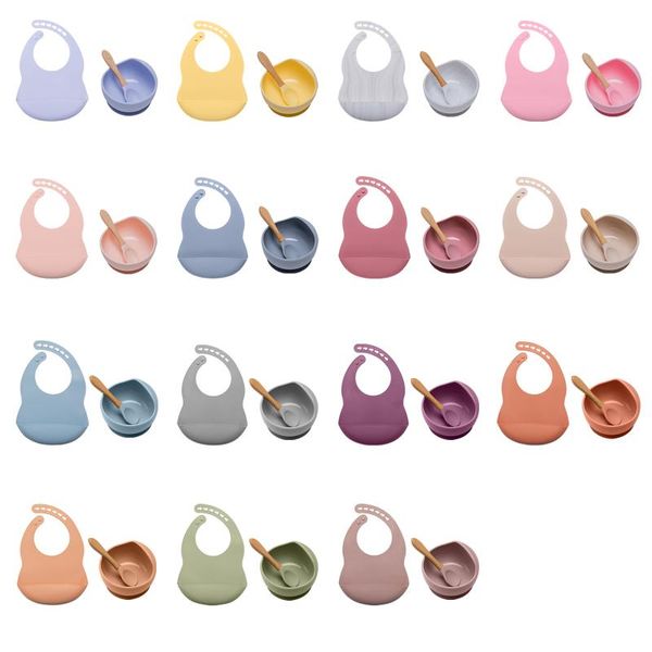 

baby silicone cutlery set bowl spoon bib 3 pieces/set child feeding non-slip bpa utensils grade products gifts bibs & burp cloths
