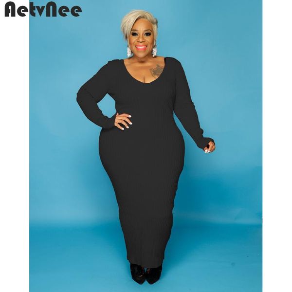 

plus size dresses autumn winter maxi dress for women ribbed elegant vestidos stretchy bodycon pencil long casual street outfits