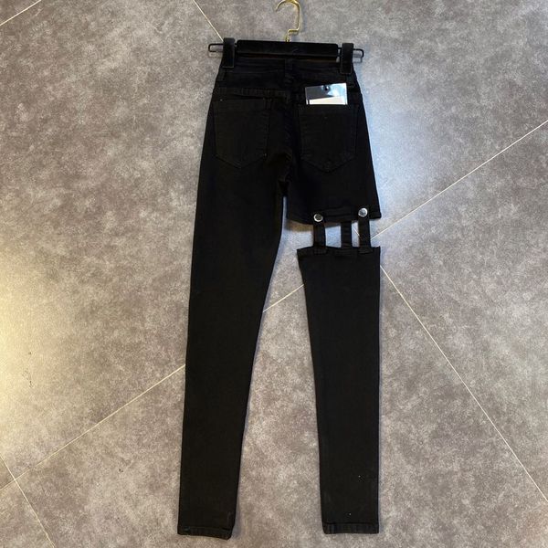 

2021deat 2021 autumn new arrivals high waist hollow out black denim long pencil pants women streetwear jeans mk110, Blue