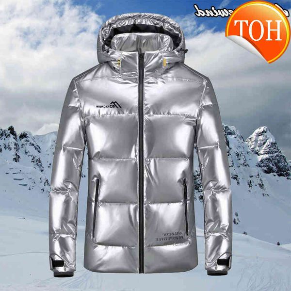 

-30 degree winter jacket men down parkas coat white duck waterproof hooded keep warm shiny couple, Black