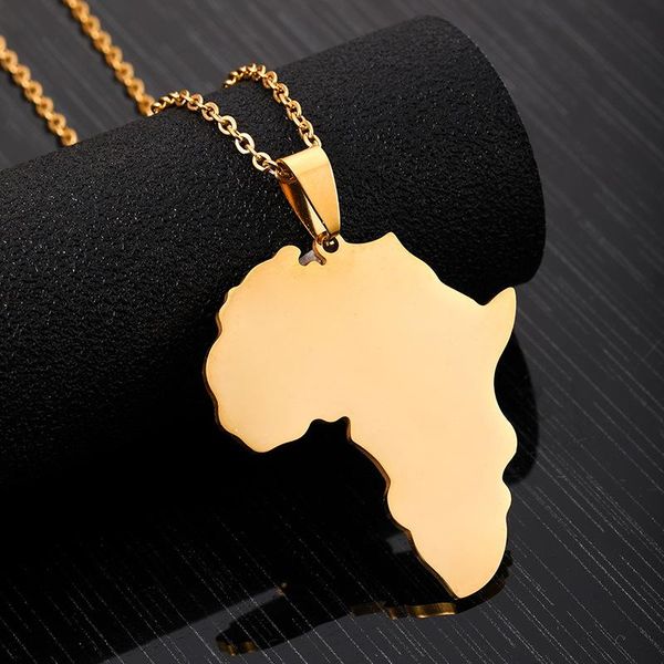 

gold color smooth africa map pendant necklace for women men long twist stainless steel chain necklaces simple colars jewelry, Silver