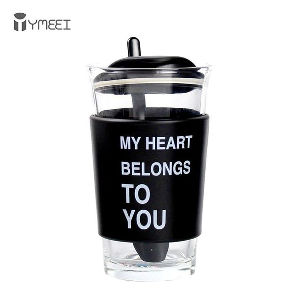

wine glasses ymeei 400ml glass cup coffee mug letter milk tea water bottle with lid and spoon crystal transparent drinkware couple gift