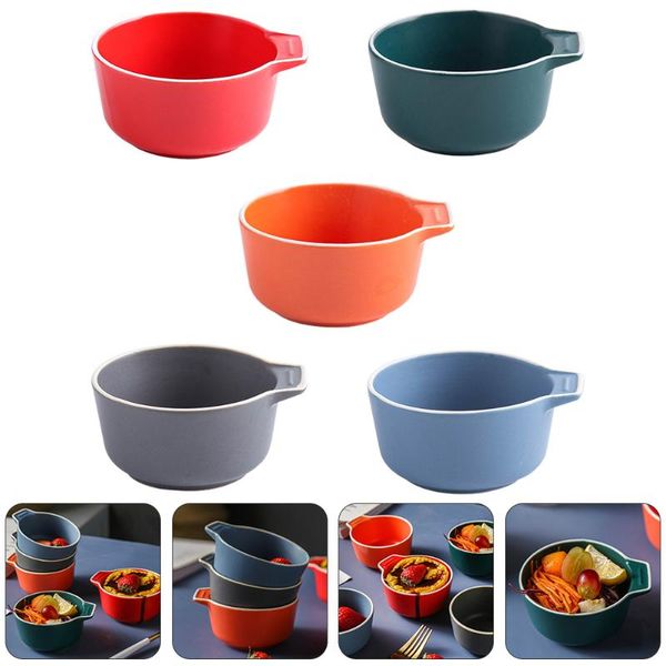

bowls 5pcs pudding ceramic cups dessert with single handle(mixed color)