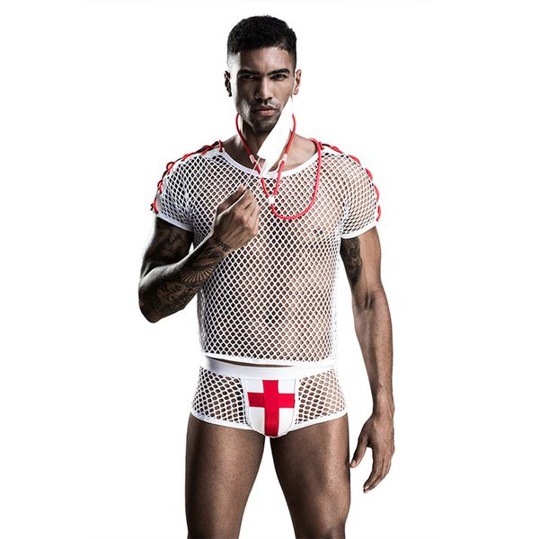 Set sexy da uomo, vestiti a rete, uniformi bianche da medico, tentano l'Europa e gli Stati Uniti