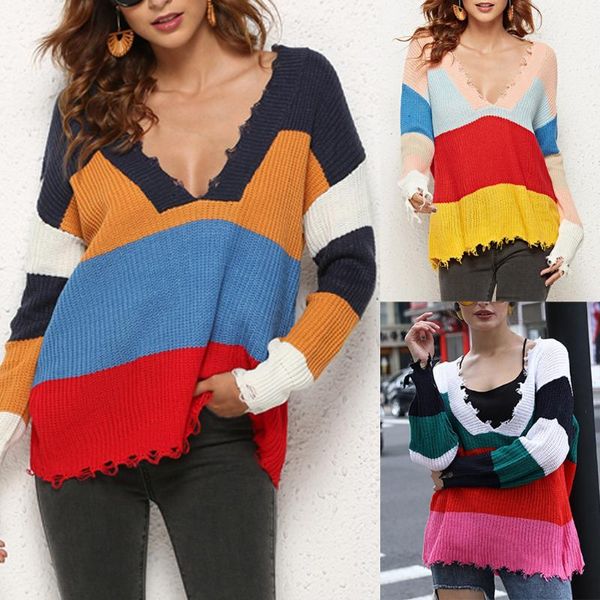 

yoga outfits 2021 women's style fashion striped contrast color comfortable long-sleeved sweater keep warm casual -selling, White;red
