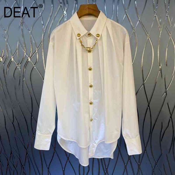 

lapel chain front short back long gold decoration fashionable white shirt blouse women spring and summer gx949 210421